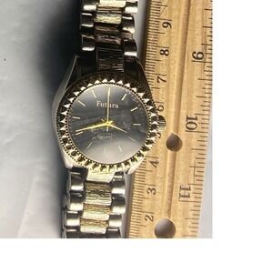 Pulsar Two Tone Stainless Steel Quartz Watch Gold Tone Black Face